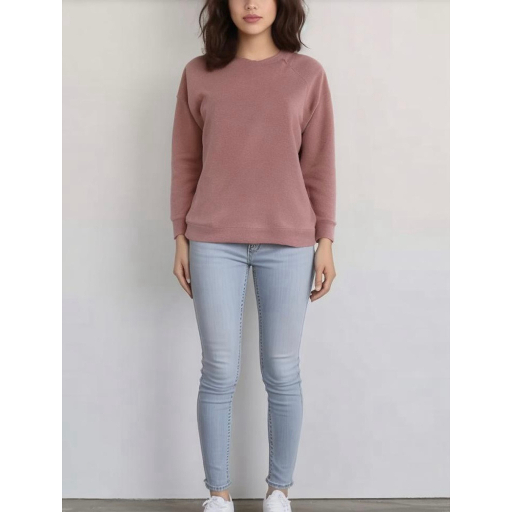 Land's End Women's Sweatshirt Size Med Pink Long Sleeve Cotton Crewneck Girlhood